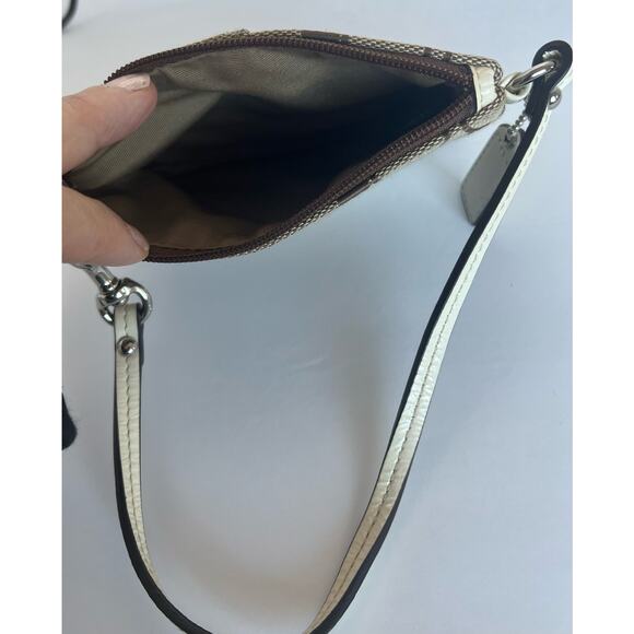 Coach Brown Signature/Ivory Cream Stripe Wristlet Wallet - Picture 6 of 6